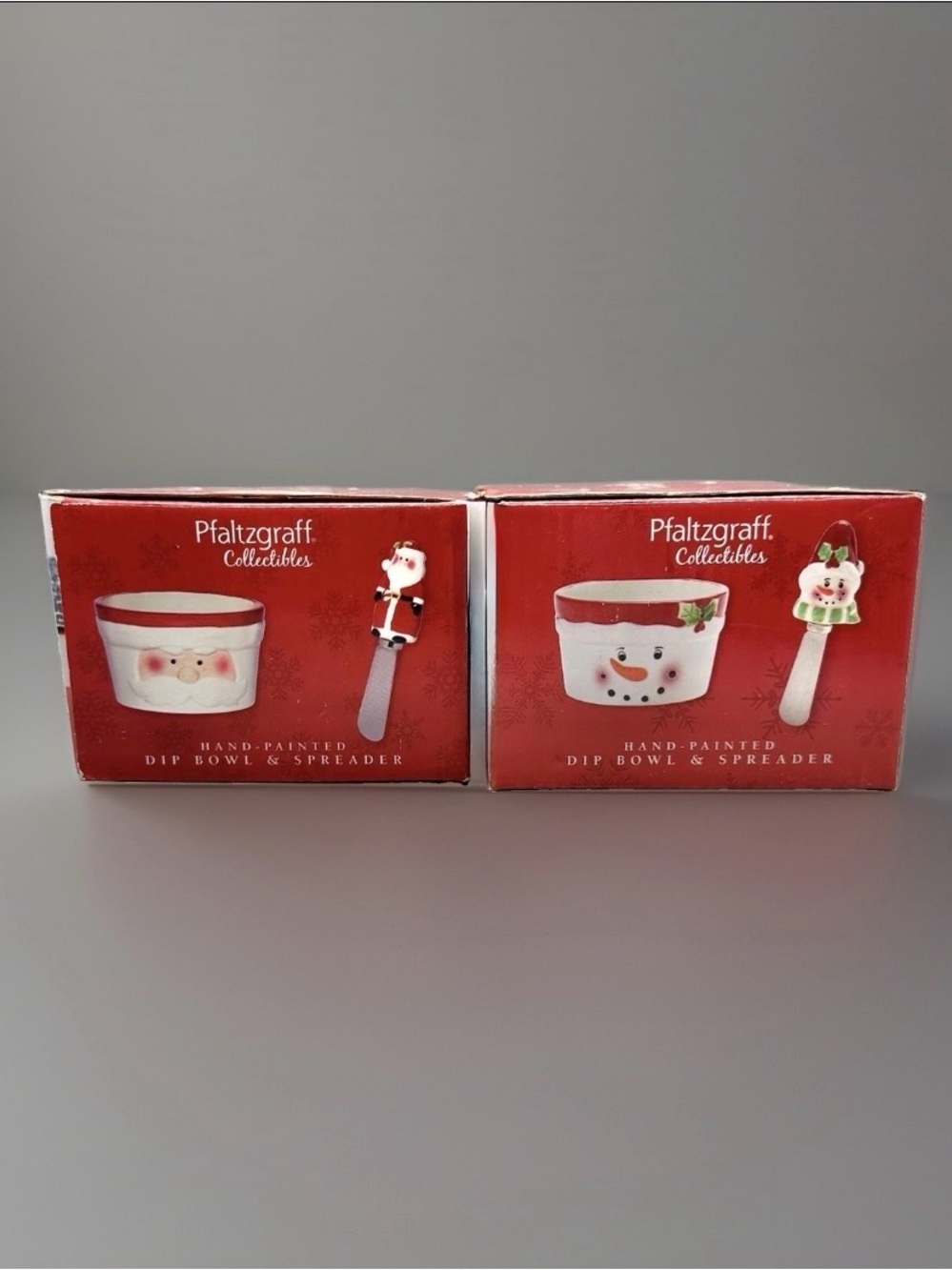 Pfaltzgraff Santa & Snowman Dip Bowl Spreader Set Lot of 2 Hand-Painted NIB
